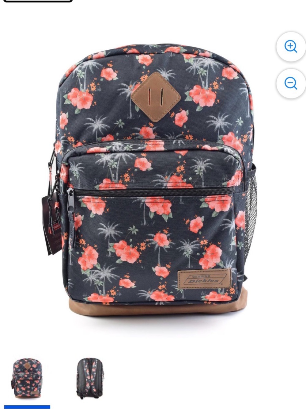 DICKIES Backpack Tropical Floral Palm Print Black Multi Pocket School Travel Bag